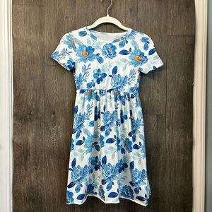 Girls Blue Floral Dress | Size 8–10 | Short Sleeve Twirl Dress